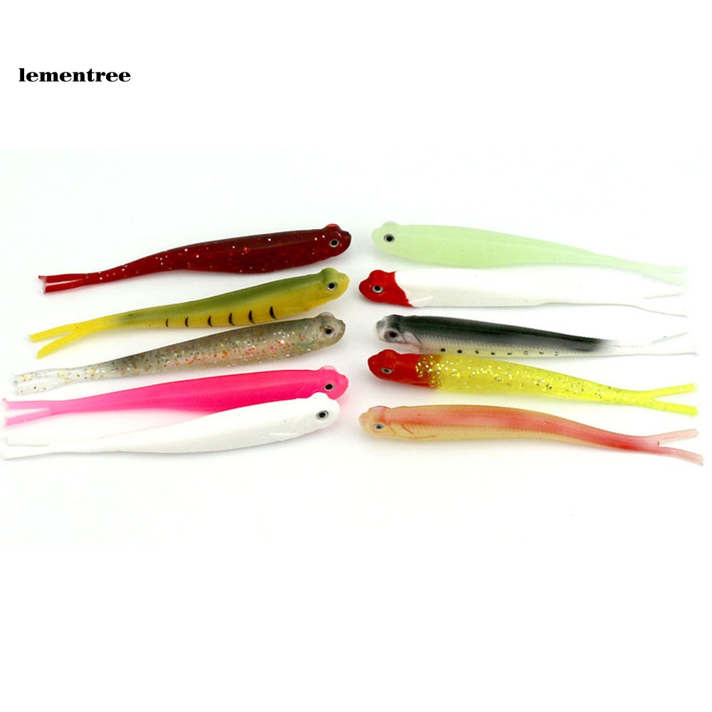 Bộ 10 Mồi Câu Cá Giả Bằng Nhựa Mềm Mắt 3D Nhiều Màu Kích Thước 13cm