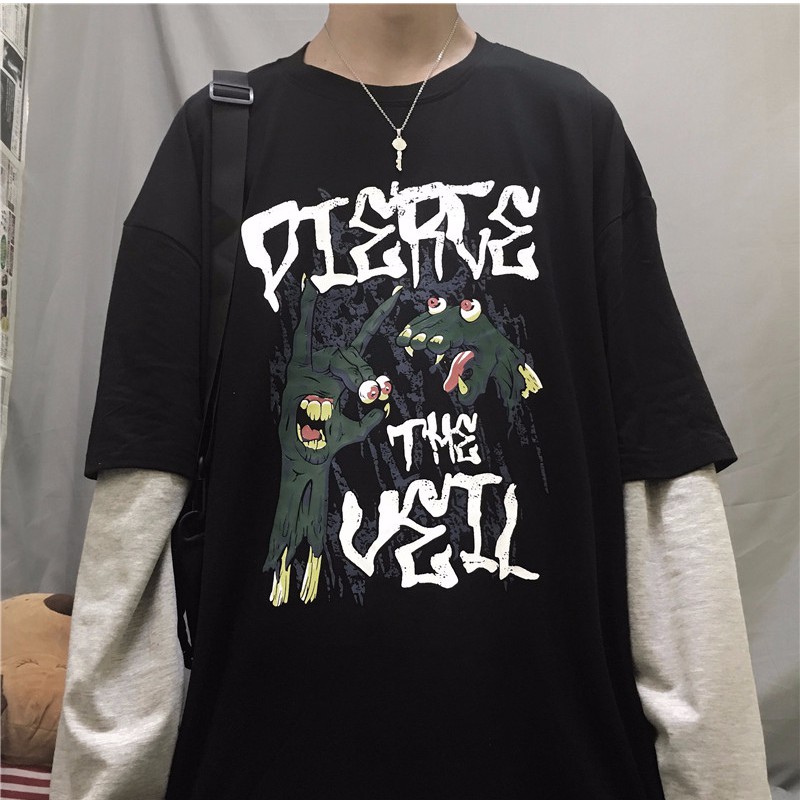 Áo Giả Hai Lớp Tay Dài Phong Cách Harajuku Hàn Quốc Cá Tính 16301