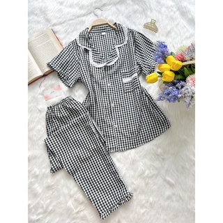 Đồ Bộ Nữ Mặc Nhà ♥️ Họa Tiết Caro ♥️ Tay Cộc Quần Dài (Ảnh Thật)