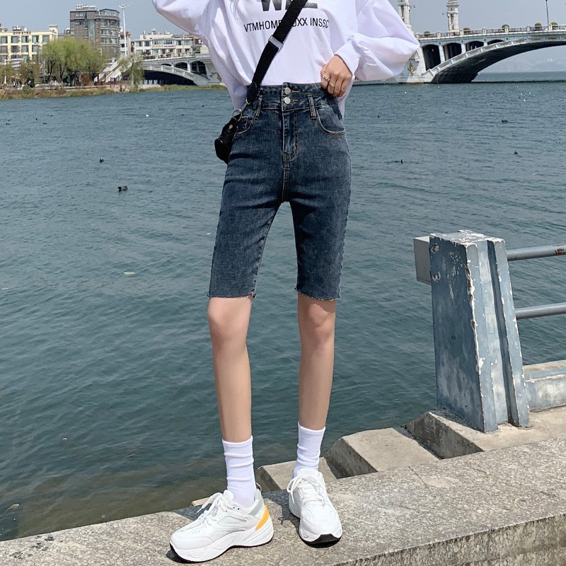 [56kg-90kg] Quần bò ngố / lửng BIGSIZE lưng cao 2 nút, co dãn mạnh, màu xám lông chuột rẻ đẹp thời trang MLJ 4231