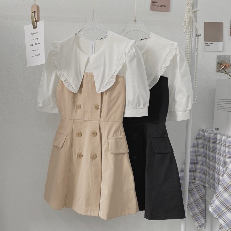 Váy Kaki Cổ Phối 2 Màu Phong Cách Hàn Quốc Siêu Xinh Có Ảnh Thật Kèm Video | BigBuy360 - bigbuy360.vn