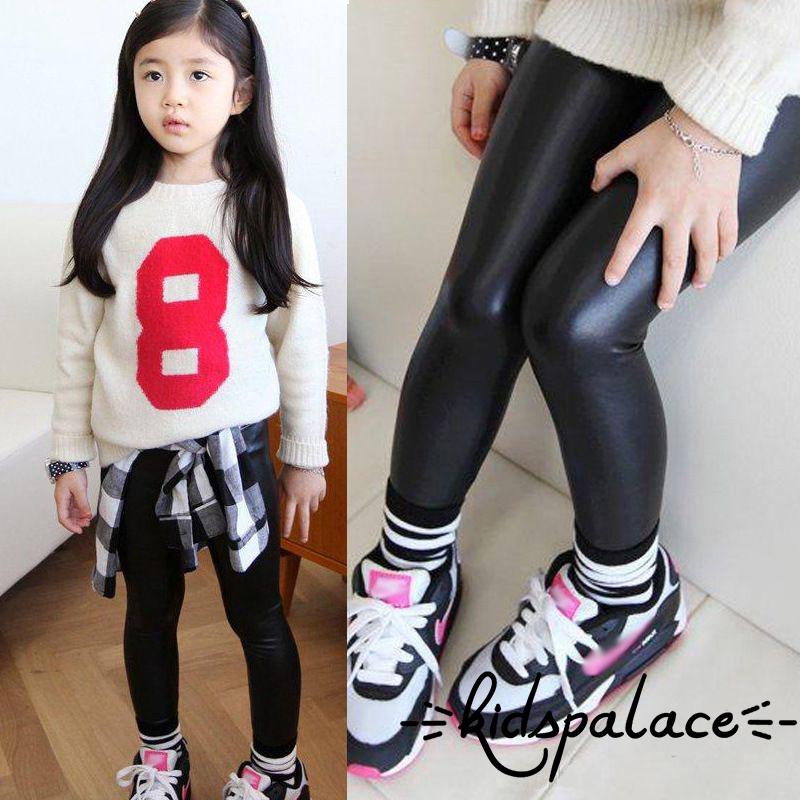 Quần legging da PU in họa tiết hoạt hình cho bé gái