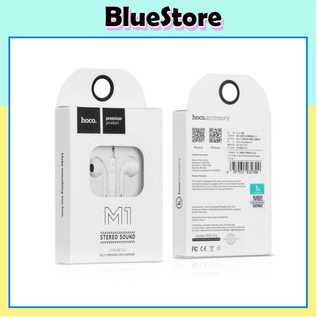 Tai nghe nhét tai Hoco M1 jack cắm 3.5mm, tai nghe chính hãng cho iPhone Samsung - Blue Store