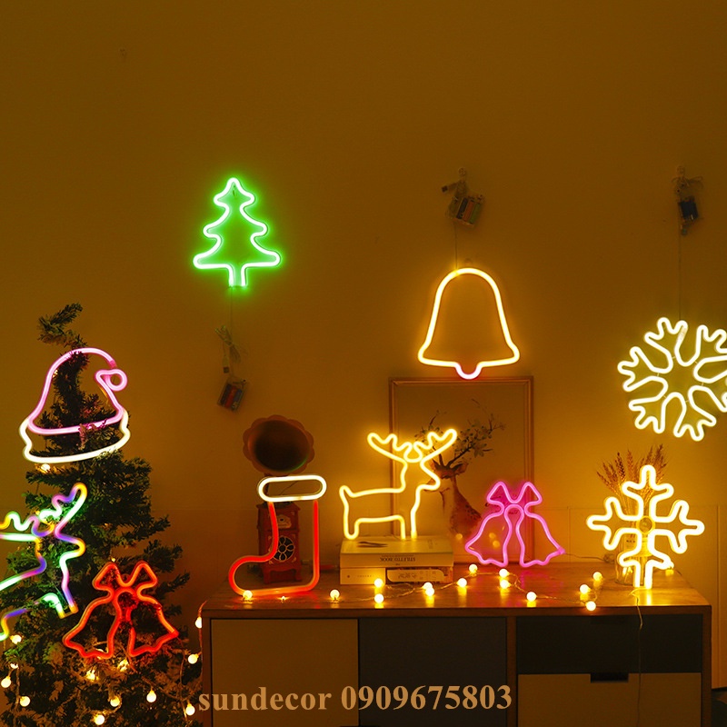 Đèn LED chữ NEON nhiều mẫu NOEL GIÁNG SINH trang trí DECOR phòng ngủ , quán có hộp PIN + USB Sundecor