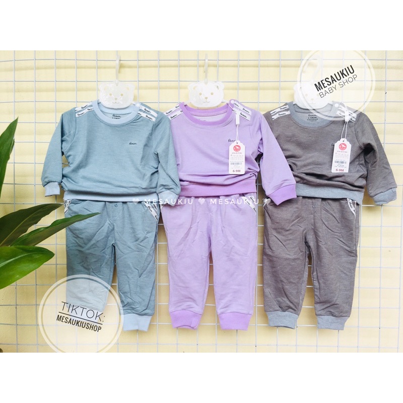Bộ Avaler dài tay nỉ da cá chính hãng màu trơn cho bé trai be gái