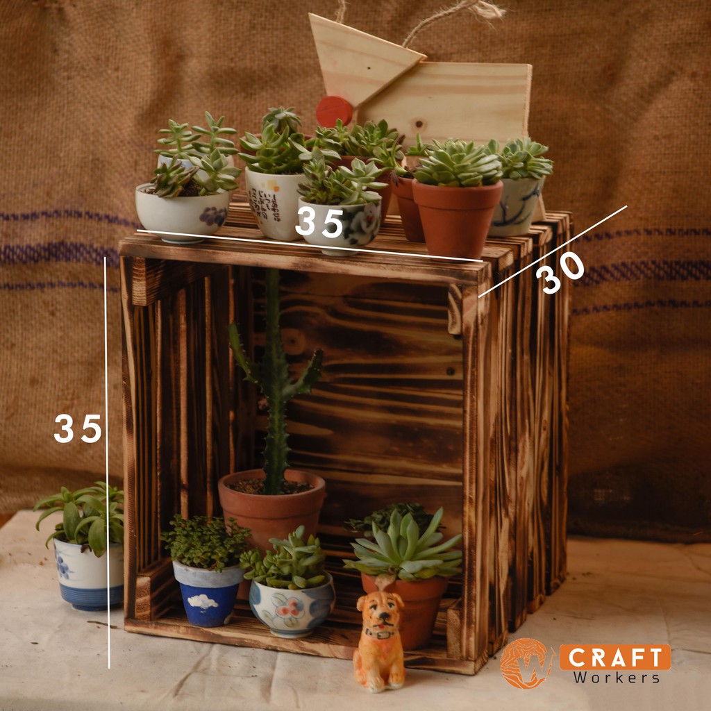 Thùng gỗ pallet vân khò lửa vuông - trang trí đựng đồ đa năng giao trong ngày