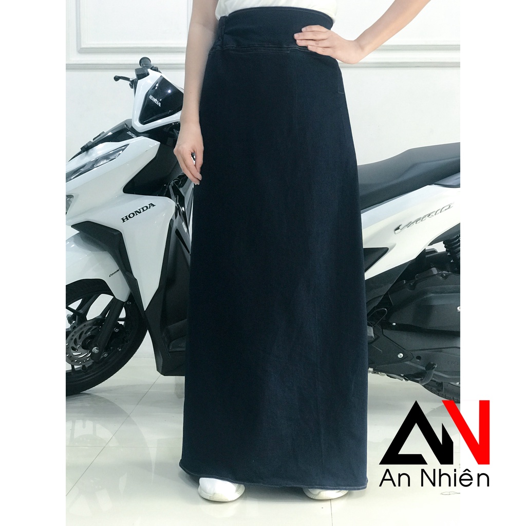 Váy Chống Nắng loại một tà vải JEAN mềm mại co giãn-Có Túi-Xòe to+dài+Cố định bằng băng dính kết hợp với nút bấm
