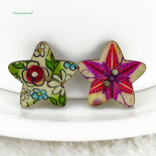 Set 100 nút gỗ 2 lỗ hình ngôi sao trang trí nhiều màu đẹp mắt