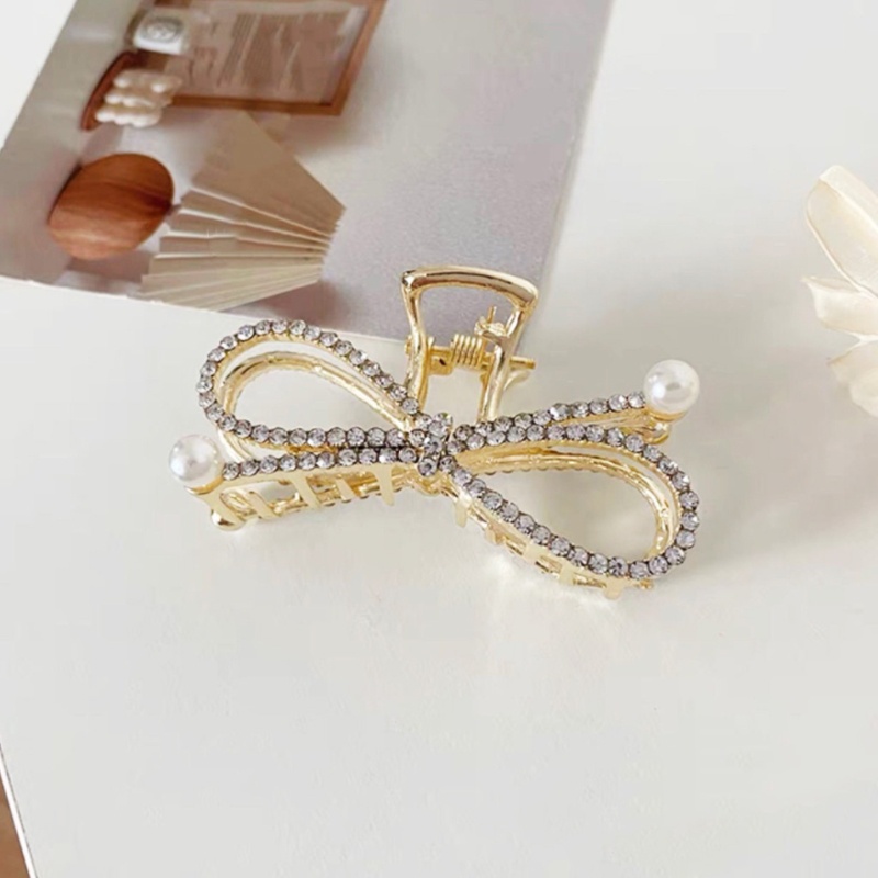 Kẹp Tóc Càng Cua Lớn Chống Trượt Đính Đá &amp; Ngọc Trai