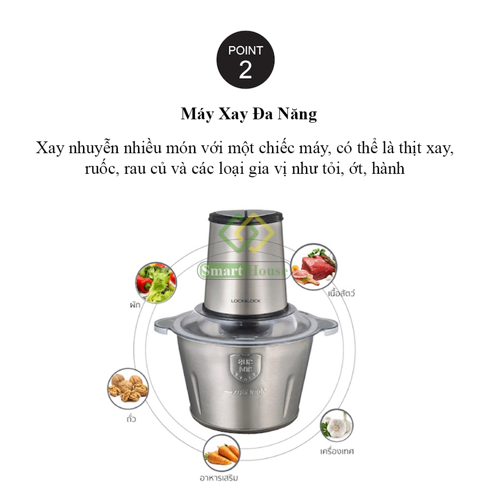 Máy Xay Thịt LocknLock 300W 2L Inox 304 Không Gỉ Cối Sâu - Smart House