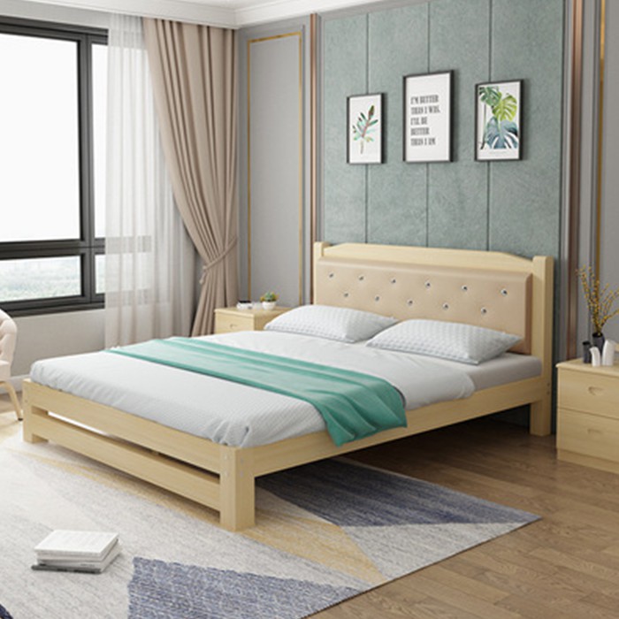 Giường gỗ thông  kèm tựa lưng, giường ngủ gỗ thông cao cấp GUT013