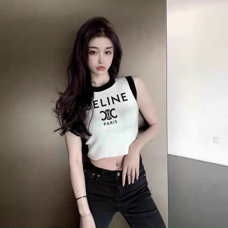 Áo thun nữ ba lô sát nách dáng croptop ngắn in hình chữ phối viền màu xinh