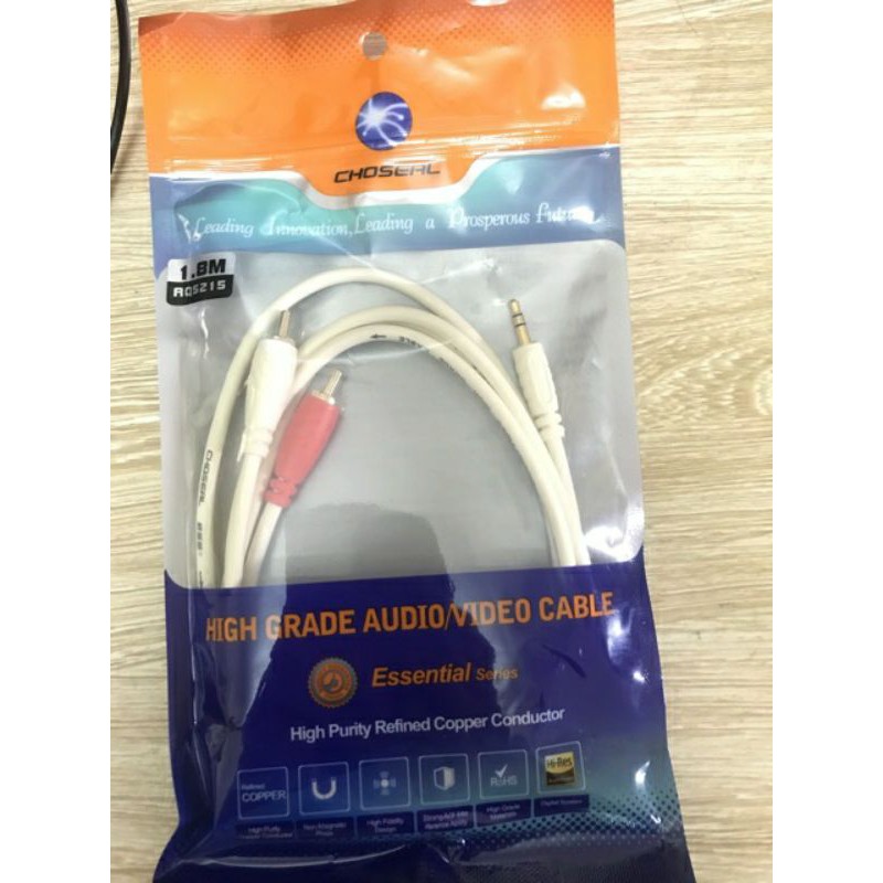 Dây tín hiệu choseal 1 đầu 3.5 ra 2 đầu AV cao cấp 1,8m