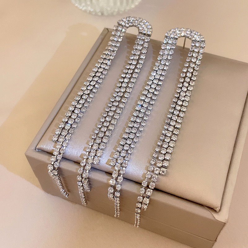 Bông Tai Mạ Bạc 925 Đính Kim Cương Giả Sang Trọng Phong Cách Hàn Quốc