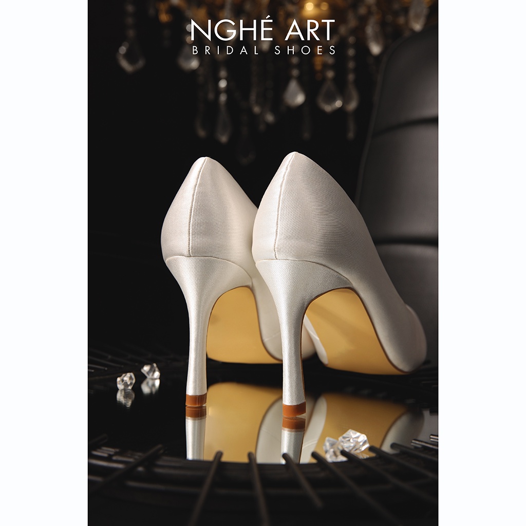 Giày cưới Nghé Art satin trơn 305 trắng