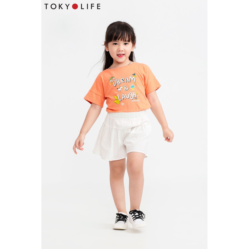 Áo Thun Bé gái TOKYOLIFE cổ tròn ngắn tay, họa tiết xinh xắn I433-017E