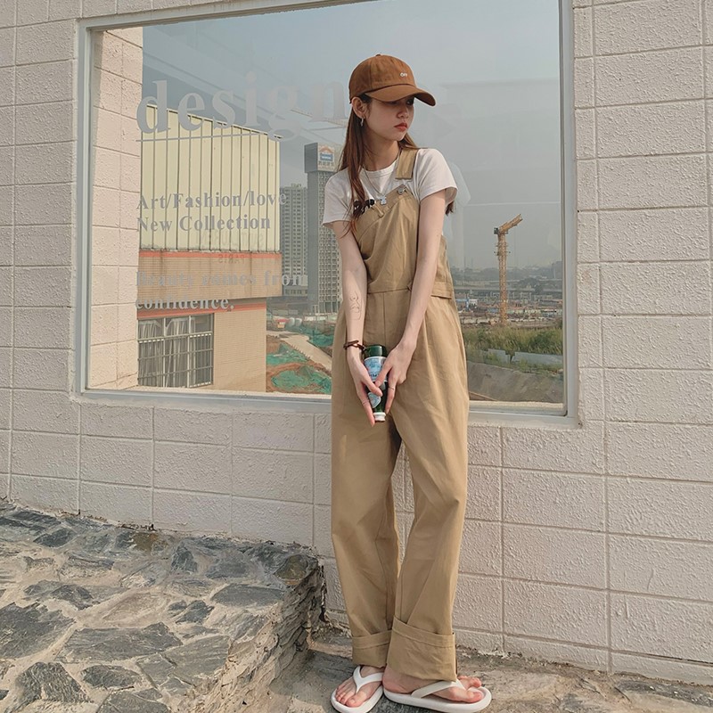 [ORDER] Quần yếm lệch vai màu nâu khaki style ulzzang Korea | BigBuy360 - bigbuy360.vn
