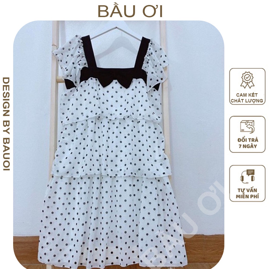 [BAUOIIV33] VÁY BẦU CHẤM BI - NƠ CỔ DÁNG SUÔNG BÈO 3 TẦNG SIÊU - ĐẦM BẦU THỜI TRANG HÀN QUỐC