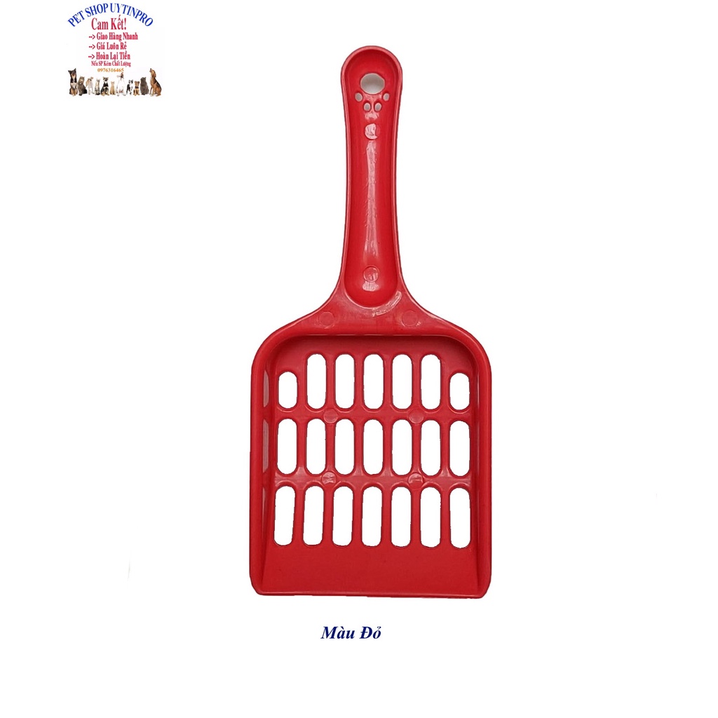 Xẻng xúc cát Mèo Dài 20cm Khắc lỗ hình bàn chân trên đầu cán Chất liệu nhựa an toàn, tiện lợi