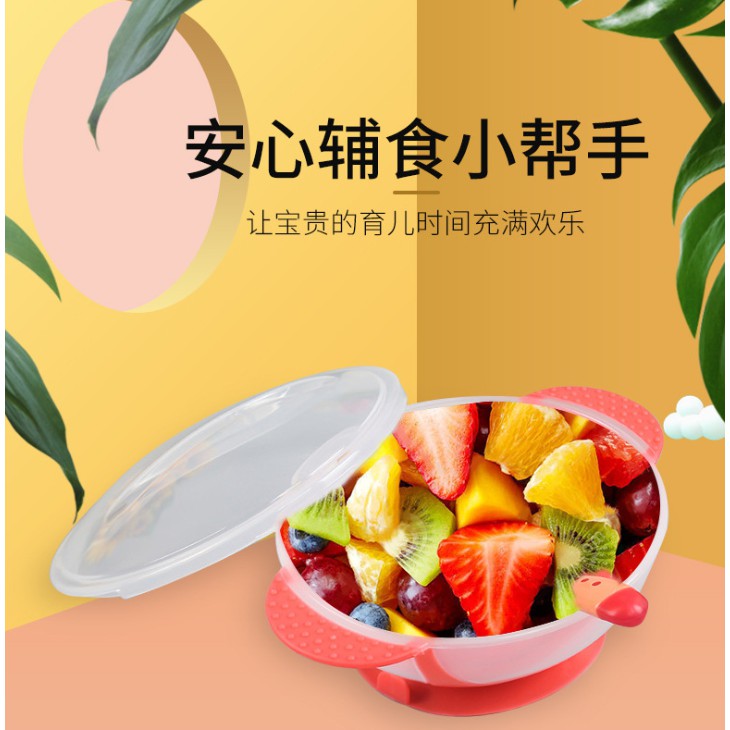 Bát ăn dặm chống đổ kèm thìa silicon báo nóng cảm biến màu an toàn cho bé - Bát, thìa ăn dặm thông minh
