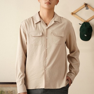 Áo sơ mi nam SSSTUTTER tay dài cổ cuban túi hộp TAN SHIRT