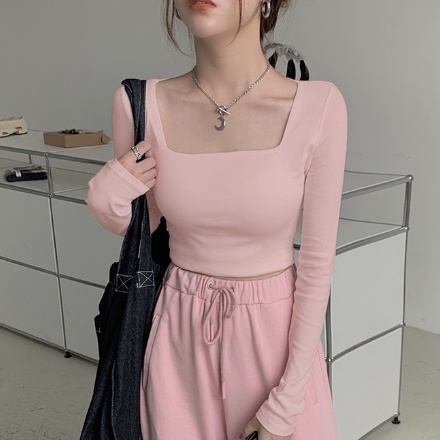Áo cổ vuông croptop nữ dài tay Madela ôm dáng co giãn tốt-ACTDT01