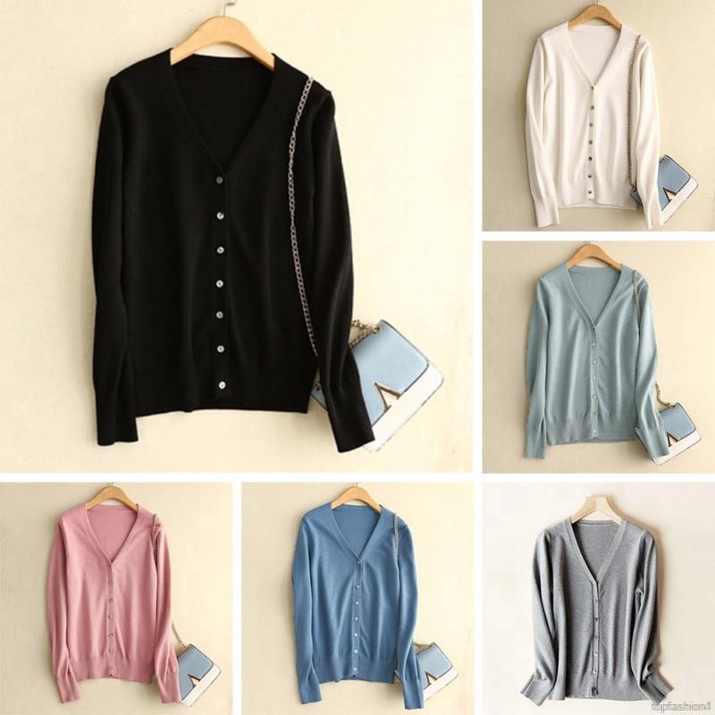 Áo Cardigan dệt kim tay dài màu trơn | BigBuy360 - bigbuy360.vn