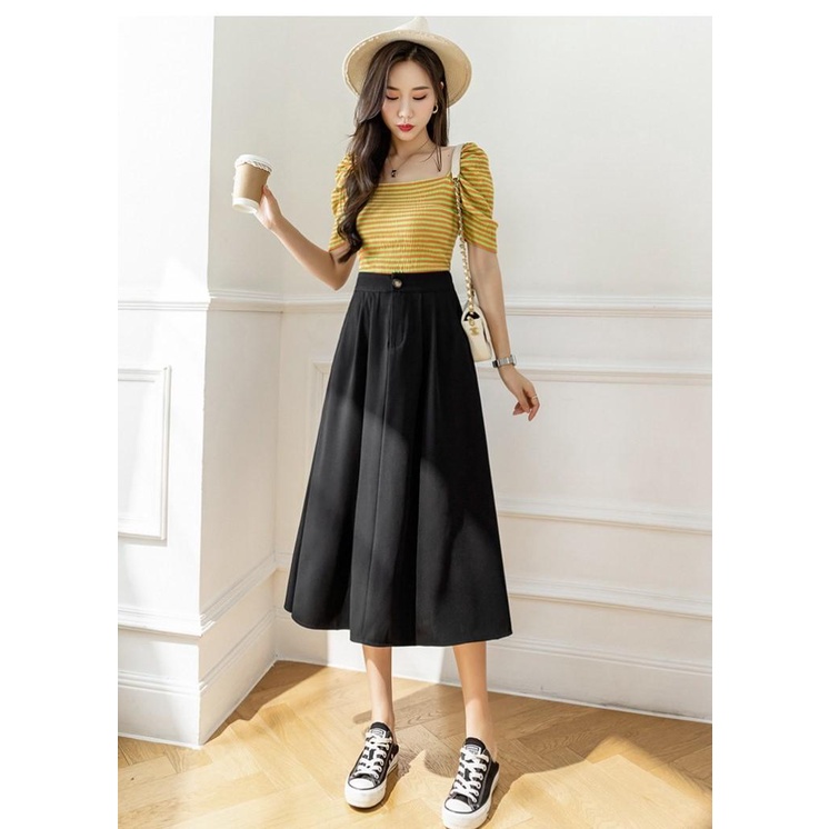 Chân váy dài Ulzzang chữ A Midi công sở xòe qua gối có BIGSIZE chun sau phong cách trẻ trung đi làm đi chơi CV44