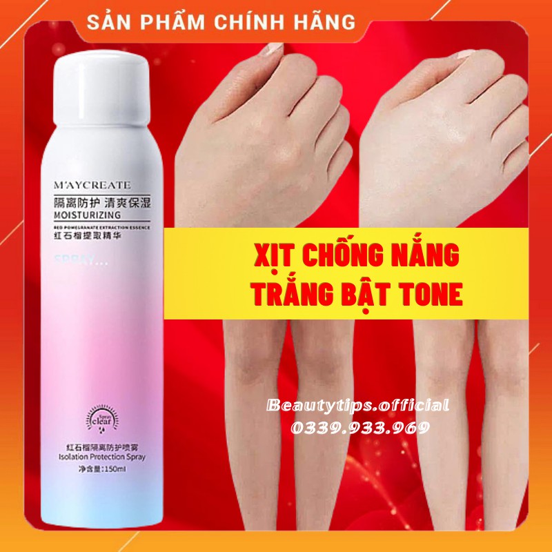 (CHÍNH HÃNG) Xịt Chống Nắng MayCreate Nâng Tone,Chống Nước 150ML