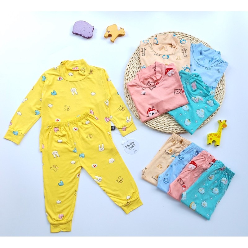 Bộ Dài tay cao cổ 3p Minky Mom chất thun lạnh cho bé trai be gái in hình dễ thương size 7-19kg [ HÀNG LOẠI 1 ]