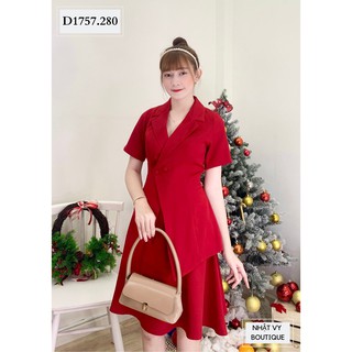 Set Vest Công Sở NHẬT VY Đắp Chéo Tay Ngắn Cổ Nhọn Công Sở Màu Đen, Đỏ - D1757