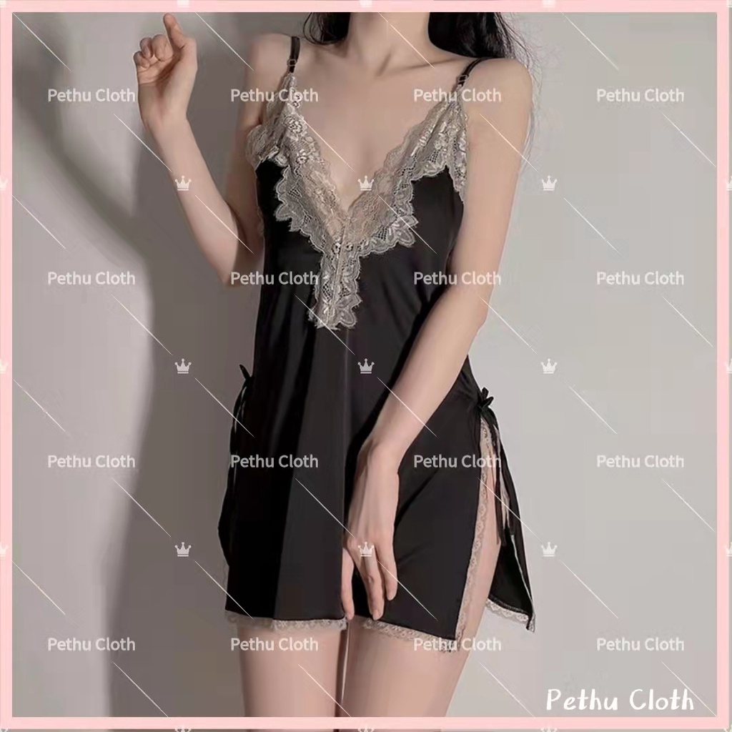 （Cho 65-80kg)Đồ Ngủ Sexy Váy ngủ hai dây - Đầm ngủ ren voan mỏng có kèm áo bigsize--022