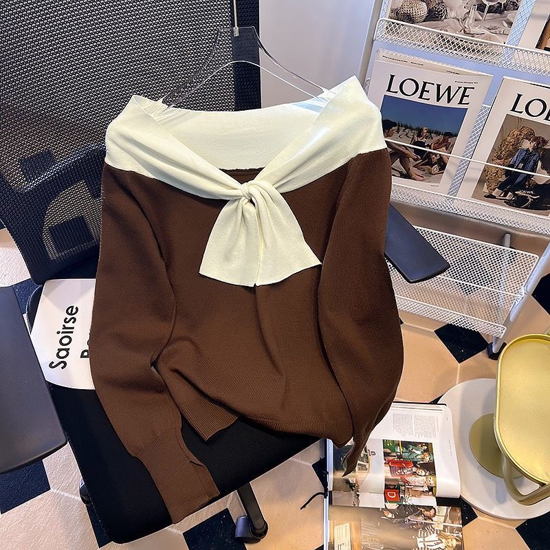 Áo Sweater Trễ Vai Thiết Kế Mới Phối Nơ Thời Trang Mùa Thu Dành Cho Nữ