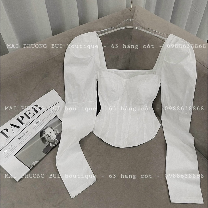 [Mã FAMARAL1 giảm 10K đơn 50K] Áo sơ mi cổ vuông vạt bầu (có đệm ngực)
