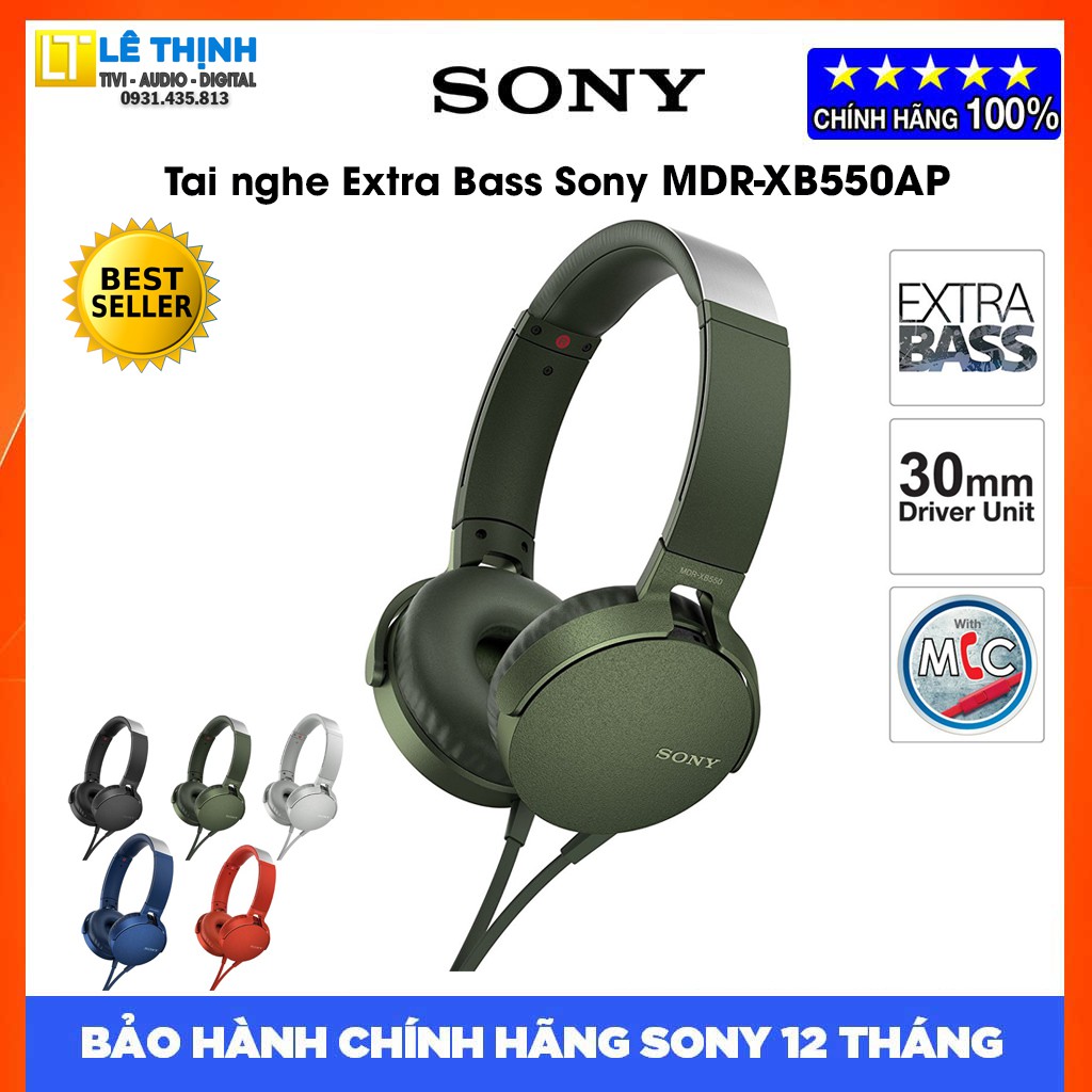 Tai nghe Extra Bass Sony MDR-XB550AP (Xanh Lục) | Hãng phân phối | Bảo hành chính hãng 12 tháng toàn quốc