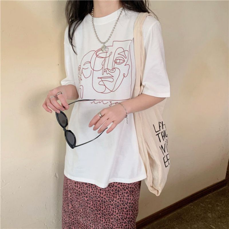 Áo Thun Nữ Tay Ngắn Cổ Tròn In Hình Nghệ Thuật