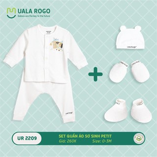 Set quần áo sơ sinh petit cao cấp 2021 Ualarogo, tặng mũ, bao tay, bao chân