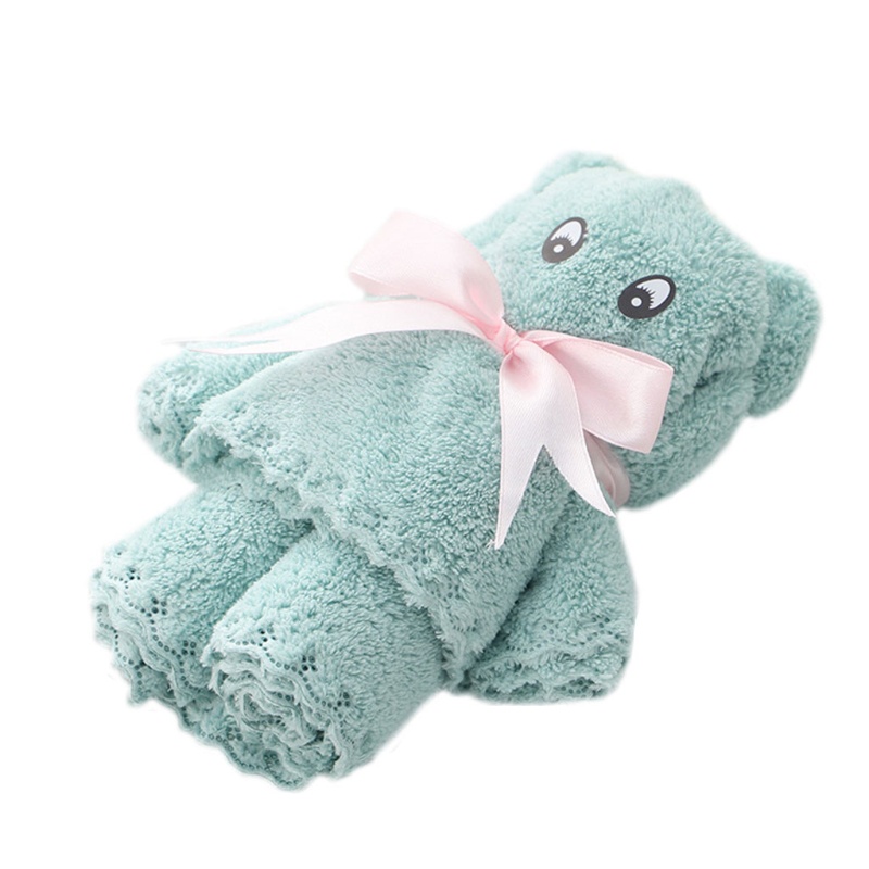 Khăn Tắm Lông Cừu San Hô Thấm Hút Tốt Hình Gấu Dễ Thương