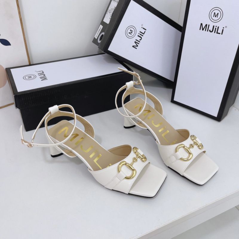 H Sandal 5p Khoá Đồng Mũi Vuông Gót Dẹp Da Mềm Êm Mijili Fullbox Cao Cấp