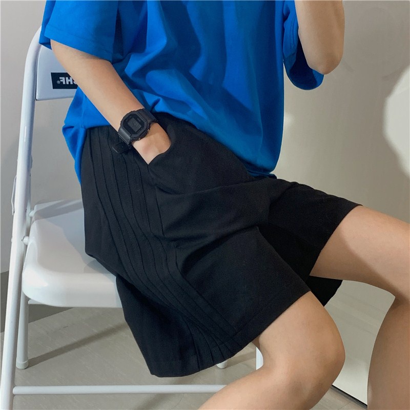 Quần Sọt Lưng Cao Dáng Rộng Hoạ Tiết Kẻ Sọc Phong Cách Hàn Quốc