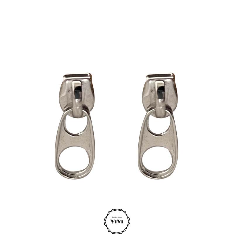 Bông tai bạc nam kiểu ngầu Zipper – khuyên tai bạc ViVi_Gift