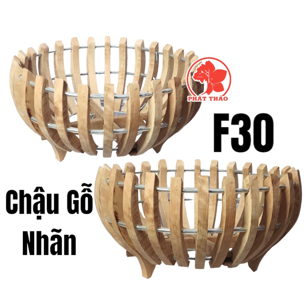 Chậu Gỗ Trồng Lan  30cm gỗ Nhãn TẶNG móc treo và lưới lót chậu