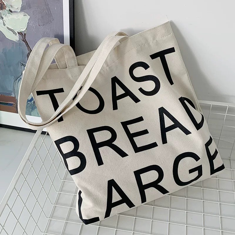 Túi tote Hazin vải canvas ulzzang unisex in chữ Toast Bread có khoá miệng ngăn phụ nhỏ HZ58