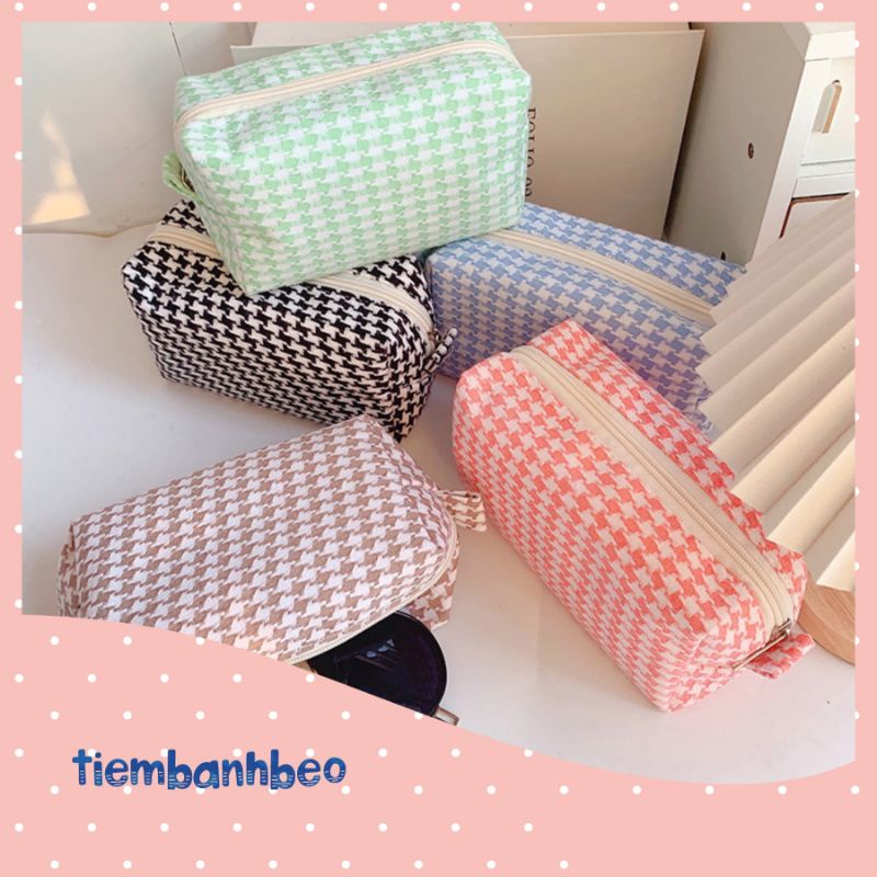 Túi bút / hộp hút pastel caro thanh lịch sức chứa lớn đựng vừa máy tính