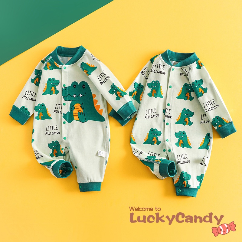 Bộ áo liền quần LUCKYCANDY bằng cotton mềm giữ ấm mùa đông dành cho bé 0-18 tháng tuổi