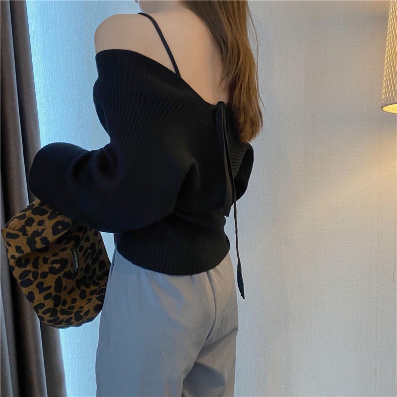 Áo sweater cổ vuông tay phồng giả hai mảnh thiết kế mới xuân thu dành cho bạn nữ 2021