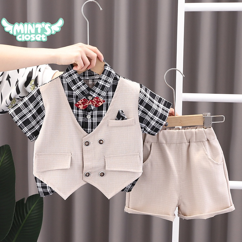 Set gile 3 món gồm áo sơ mi gile nơ quần cho bé trai 1 2 3 4 tuổi MINTSCLOSET Mint's Closet - TN3053 - TN3095