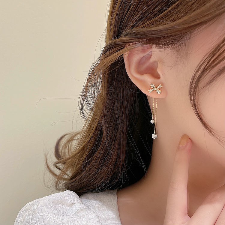 Bông Tai Mạ Bạc 925 Hình Nơ Tua Rua Đính Đá Thời Trang 2022 Sang Trọng Cho Nữ