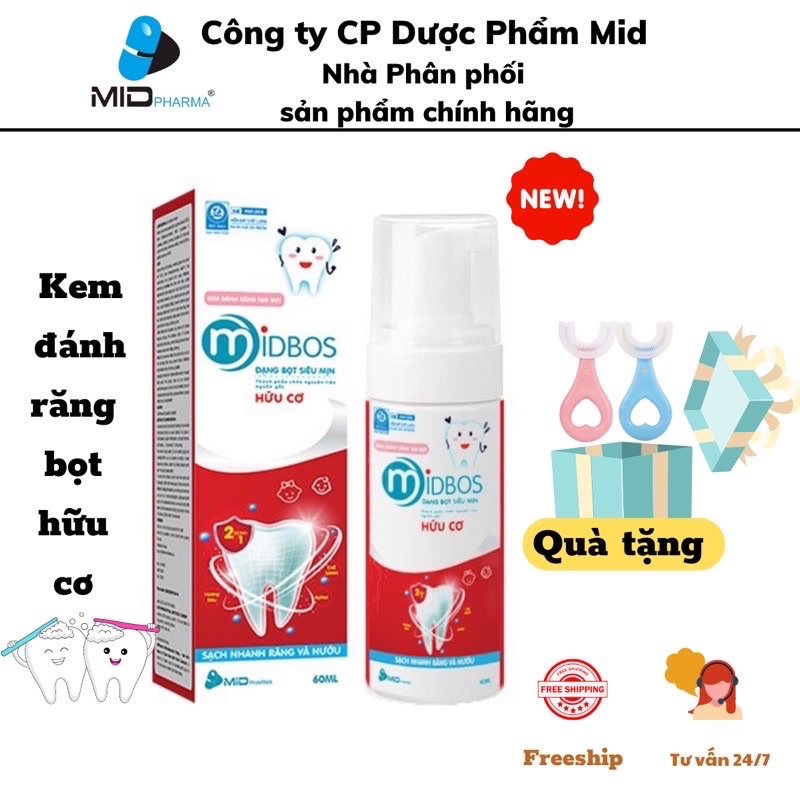 Kem đánh răng dạng bọt Midbos thương hiệu Midkid cho bé từ 1 tuổi giúp làm trắng răng, thơm miệng, giảm mảng bám ố vàng
