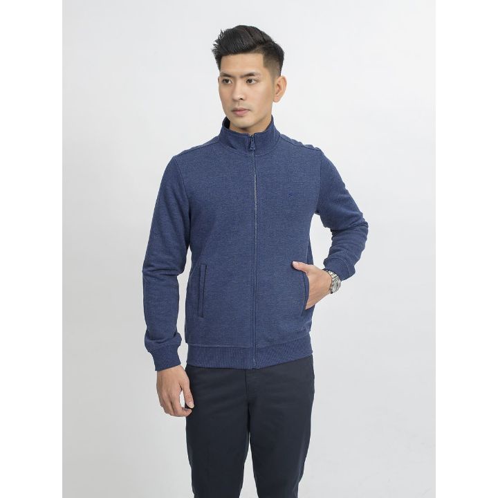 Áo nỉ nam KWIN KJK007W8 chất liệu cotton pha nhẹ xốp, bo rip ở gấu và tay áo, túi hai bên, hoạ tiết melange đẹp mắt
